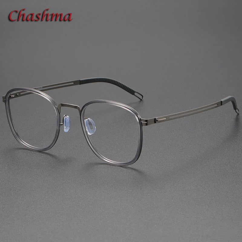 Chashma Ochki Unisex Full Rim Square Titanium Acetate Eyeglasses 2307 Full Rim Chashma Ochki Trans Gray-Gun-C3  