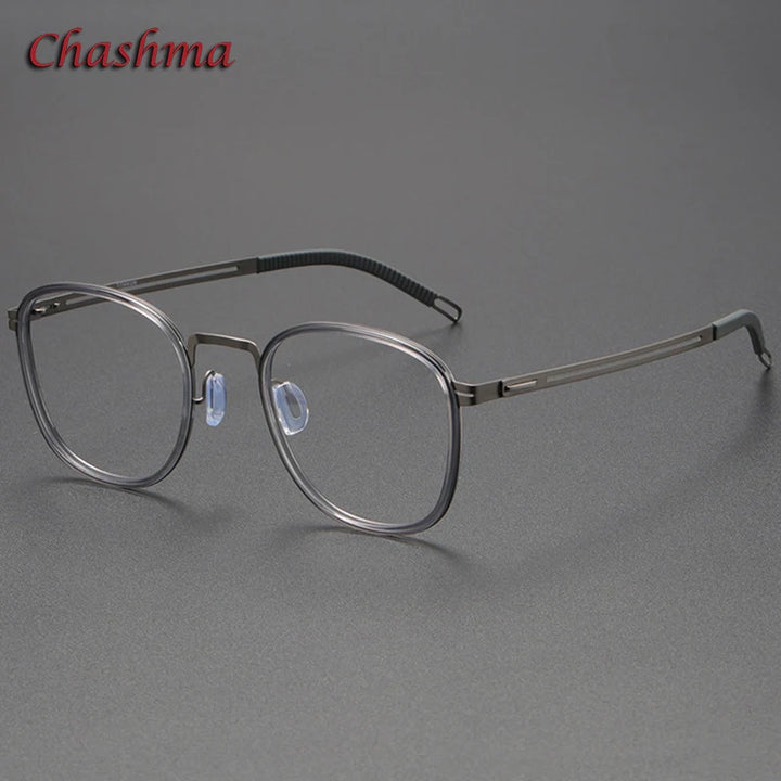 Chashma Ochki Unisex Full Rim Square Titanium Acetate Eyeglasses 2307 Full Rim Chashma Ochki Trans Gray-Gun-C3  