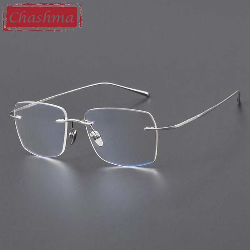 Chashma Ottica Unisex Rimless Oval Square Titanium Eyeglasses 401819