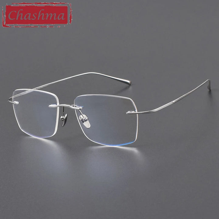 Chashma Ottica Unisex Rimless Oval Square Titanium Eyeglasses 401819