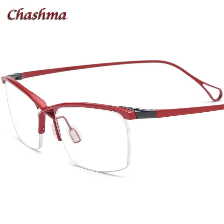 Chashma Ochki Unisex Semi Rim Brow Line Square Titanium Eyeglasses 5757 Semi Rim Chashma Ochki Red  