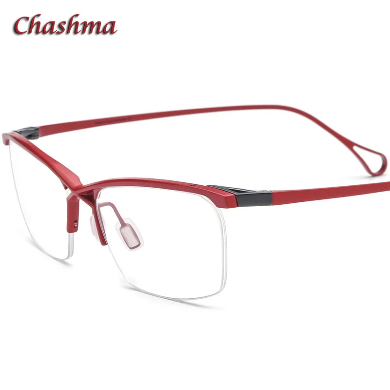 Chashma Ochki Unisex Semi Rim Brow Line Square Titanium Eyeglasses 185757 Semi Rim Chashma Ochki Red  