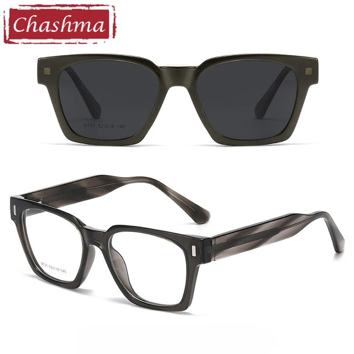 Chashma Ochki Unisex Full Rim Square Tr 90 Acetate Eyeglasses Clip On Sunglasses 938731