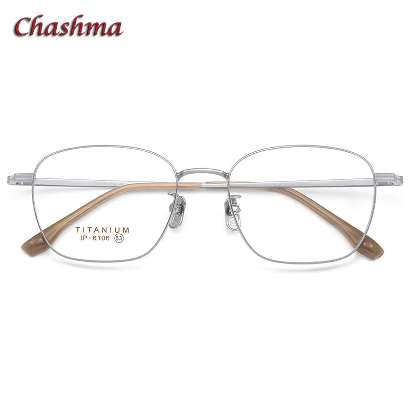 Chashma Ochki Unisex Full Rim Square Titanium Eyeglasses 6106 Full Rim Chashma Ochki C3-Silver  