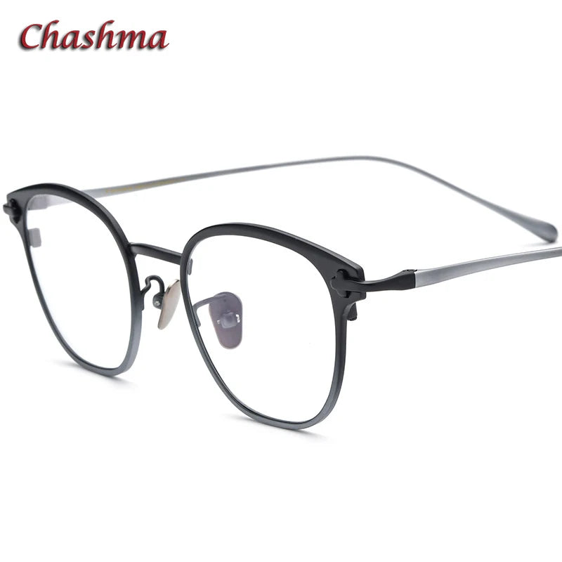 Chashma Ochki Unisex Full Rim Round Titanium Eyeglasses 4822 Full Rim Chashma Ochki Black  