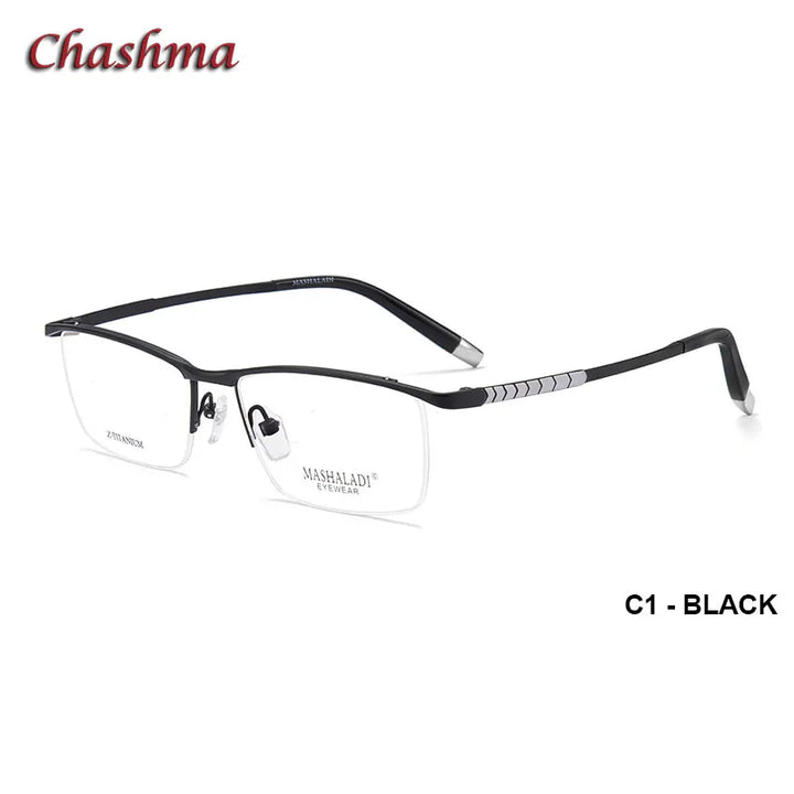 Chashma Ochki Men's Semi Rim Brow Line Titanium Eyeglasses 27803 Semi Rim Chashma Ochki C1-Black  