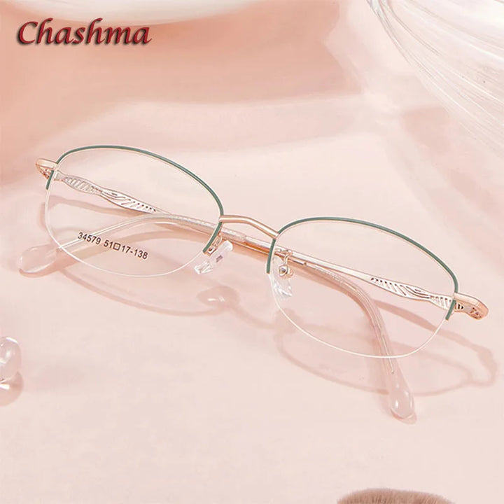 Chashma Ochki Women's Semi Rim Oval Stainless Steel Eyeglasses 34579 Semi Rim Chashma Ochki   