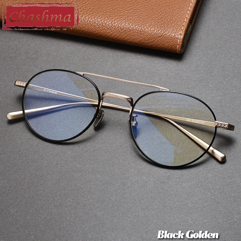 Chashma Ottica Unisex Full Rim Round Double Bridge Titanium Eyeglasses 30205