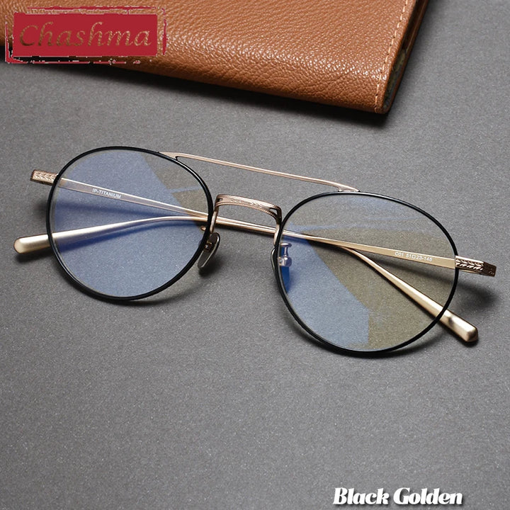 Chashma Ottica Unisex Full Rim Round Double Bridge Titanium Eyeglasses 30205