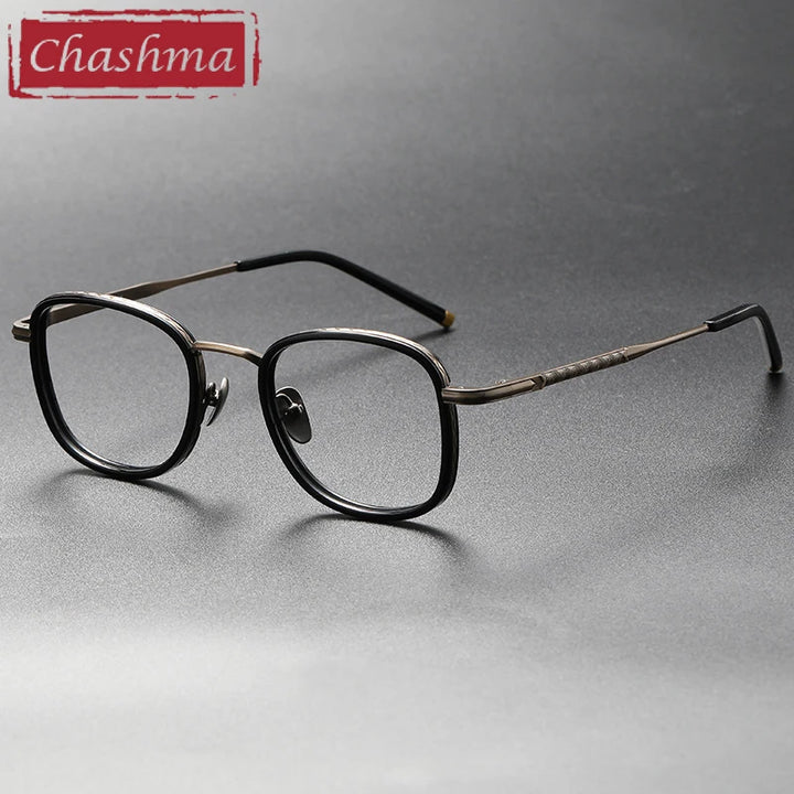 Chashma Unisex Full Rim Square Titanium Acetate Eyeglasses 14550 Full Rim Chashma Black-Bronze  