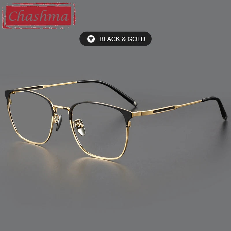 Chashma Unisex Full Rim Square Stainless Steel Eyeglasses 9976 Full Rim Chashma Black-Gold  