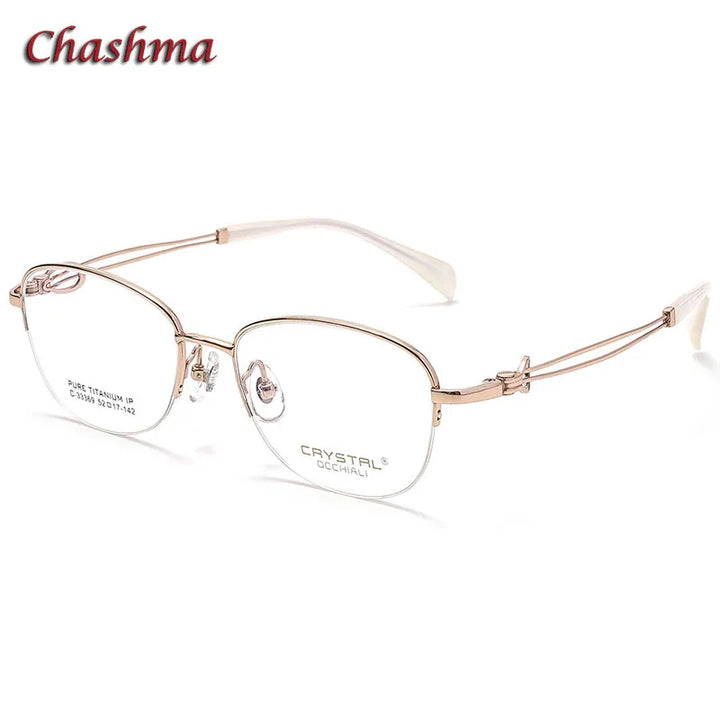 Chashma Ochki Women's Semi Rim Oval Square Titanium Eyeglasses 33369 Semi Rim Chashma Ochki Rose Gold  