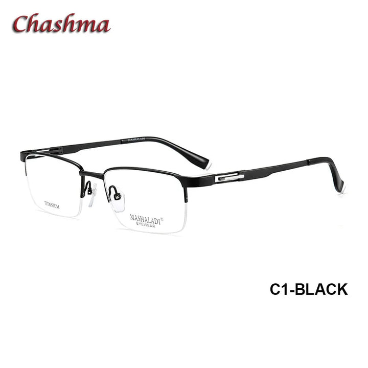 Chashma Ochki Men's Semi Rim Square Titanium Eyeglasses 9054 Semi Rim Chashma Ochki C1-Black  