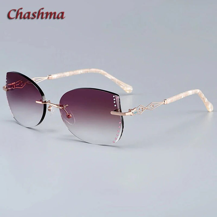 Chashma Ochki Women's Rimless Cat Eye Titanium Sunglasses Sunglasses Chashma Ochki Rose Gold  