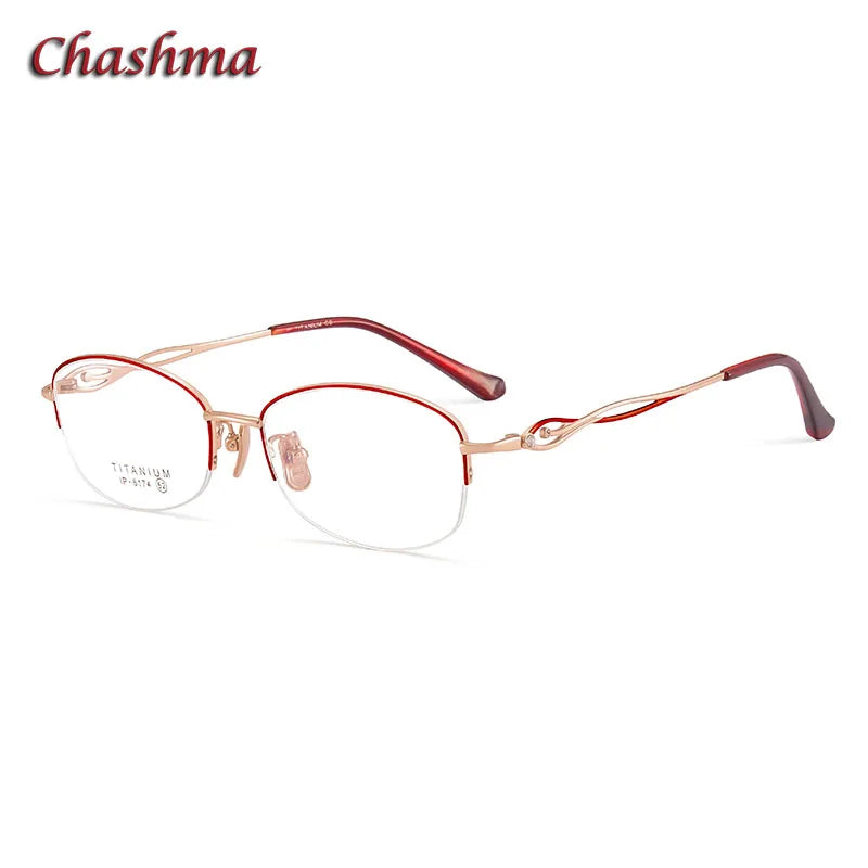 Chashma Ochki Women's Semi Rim Small Oval Titanium Eyeglasses 6174 Semi Rim Chashma Ochki Wine Red-Rose Gold  