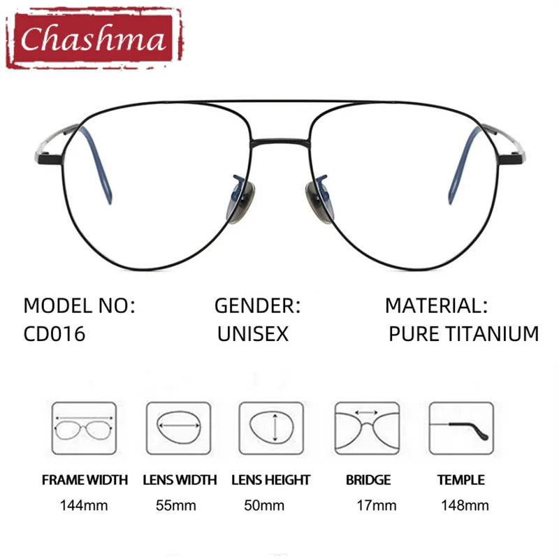 Chashma Ochki Unisex Full Rim Oval Double Bridge Titanium-Alloy Eyeglasses 881016