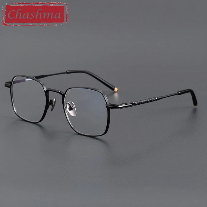 Chashma Unisex Full Rim Square Polygon Titanium Eyeglasses 14249 Full Rim Chashma Black  