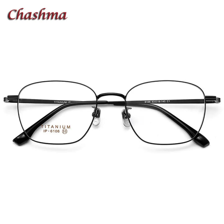 Chashma Ochki Unisex Full Rim Square Titanium Eyeglasses 6106 Full Rim Chashma Ochki C1-Black  