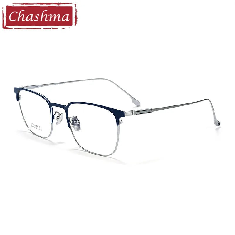 Chashma Unisex Full Rim Square Titanium Brow Line Eyeglasses 81023 Full Rim Chashma Blue-Silver  