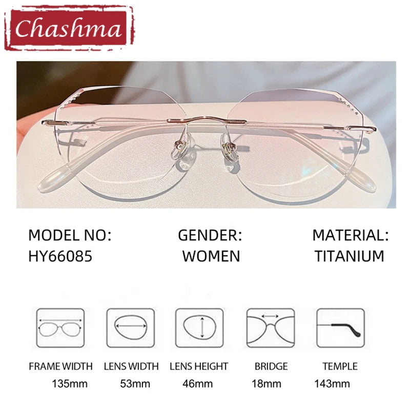 Chashma Women's Rimless Flat Top Oval Titanium Eyeglasses 666085