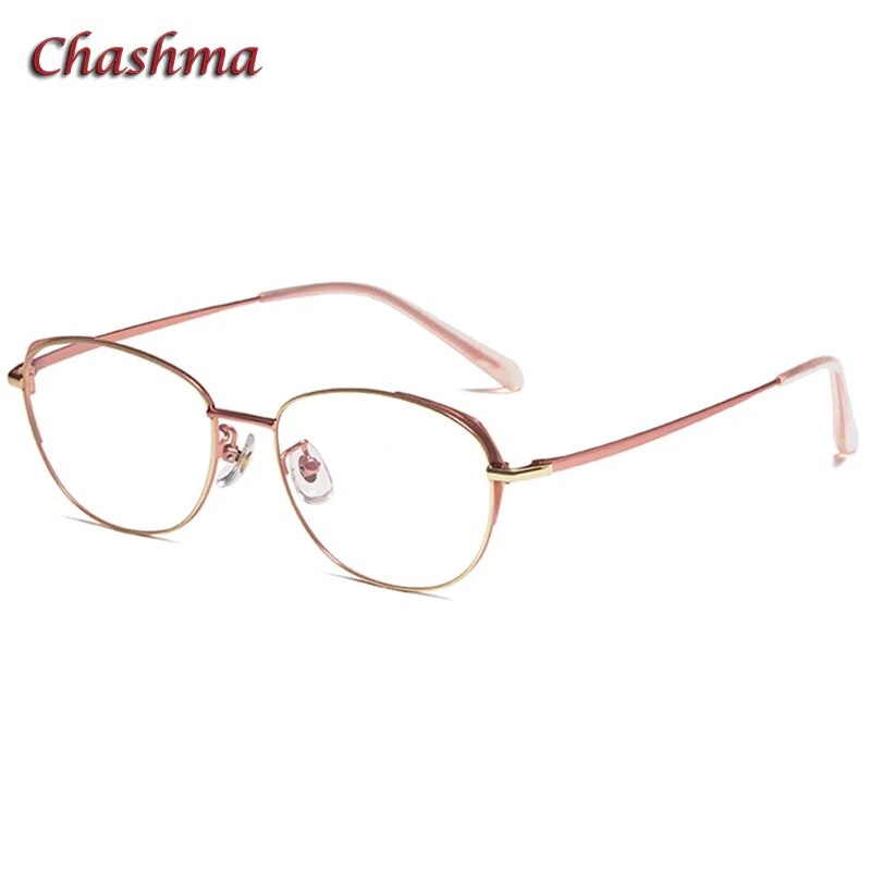 Chashmam Ochki Women's Full Rim Square Oval Titanium Eyeglasses Full Rim Chashma Ochki Pink-Gold  