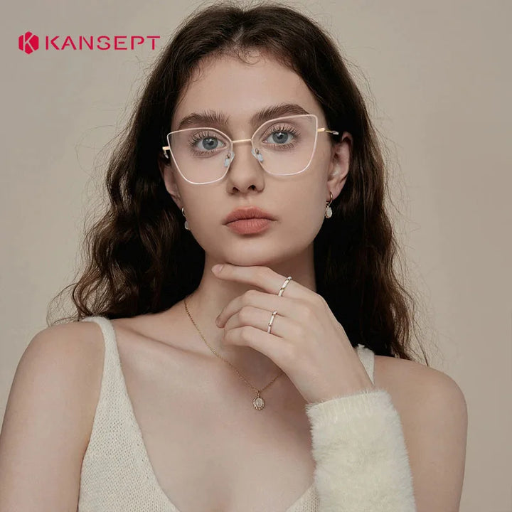 Kansept Women's Full Rim Square Cat Eye Alloy Reading Glasses 24108