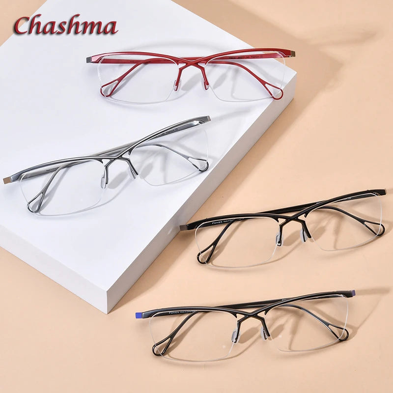 Chashma Ochki Unisex Semi Rim Brow Line Square Titanium Eyeglasses 5757 Semi Rim Chashma Ochki   