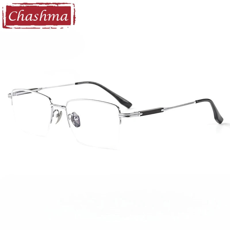 Chashma Ottica Men's Semi Rim Square Titanium Wood Eyeglasses 401605
