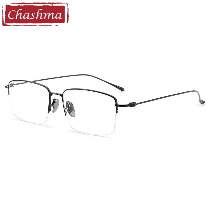 Chashma Unisex Semi Rim Square Titanium Eyeglasses 177503 Semi Rim Chashma Black  