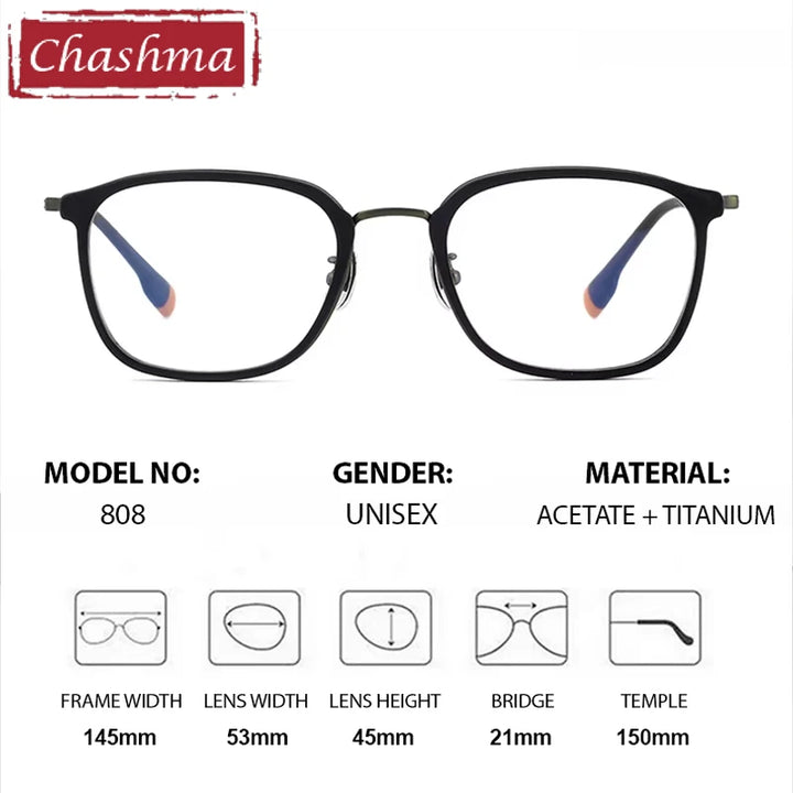 Chashma Ottica Men's Full Rim Square Acetate Titanium Eyeglasses 412808