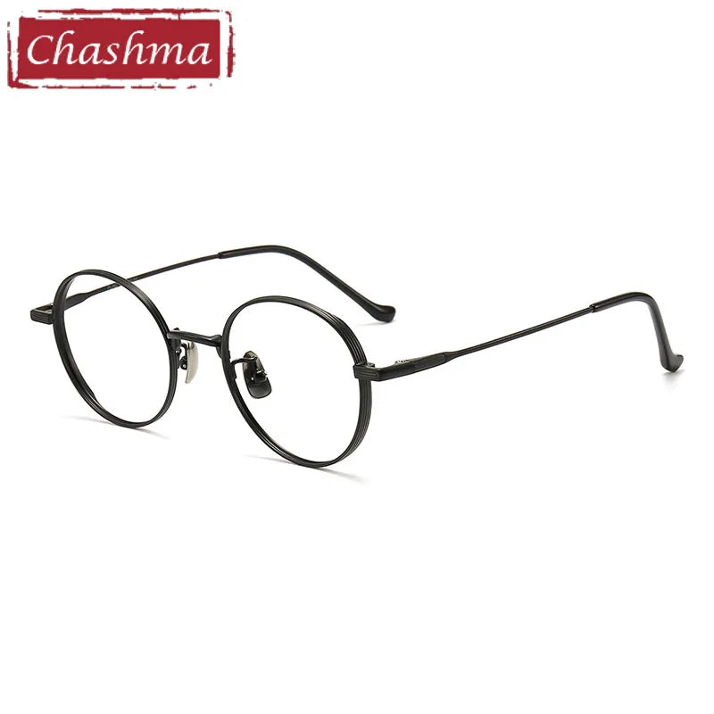 Chashma Unisex Full Rim Round Titanium Eyeglasses 2041 Full Rim Chashma Black  