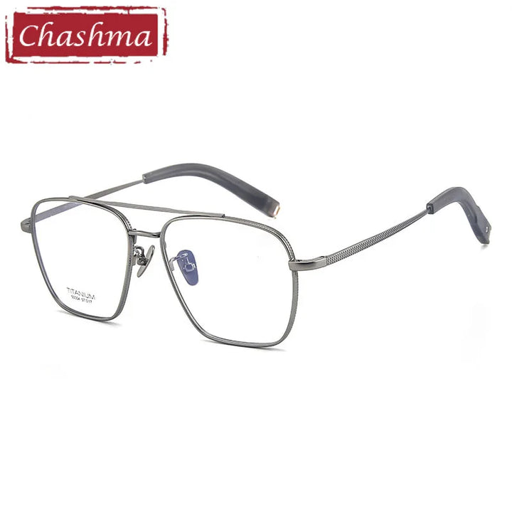 Chashma Men's Full Rim Big Square Double Bridge Titanium Eyeglasses 500004 Full Rim Chashma Gun  