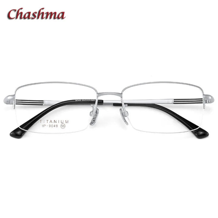 Chashma Ochki Unisex Semi Rim Square Titanium Eyeglasses 9049 Semi Rim Chashma Ochki Silver  