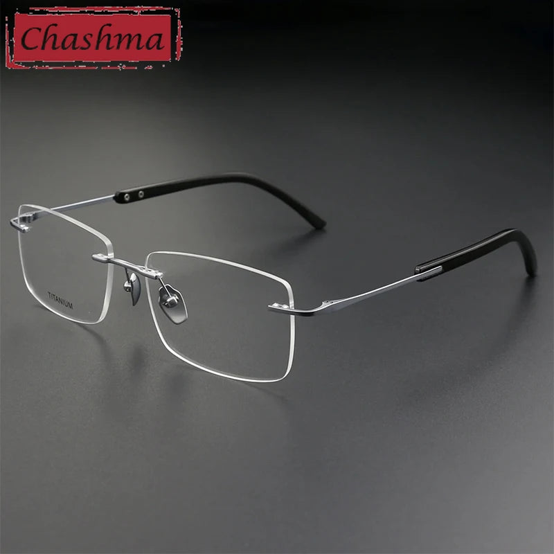 Chashma Unisex Rimless Polygon Square Titanium Horn Eyeglasses 921029