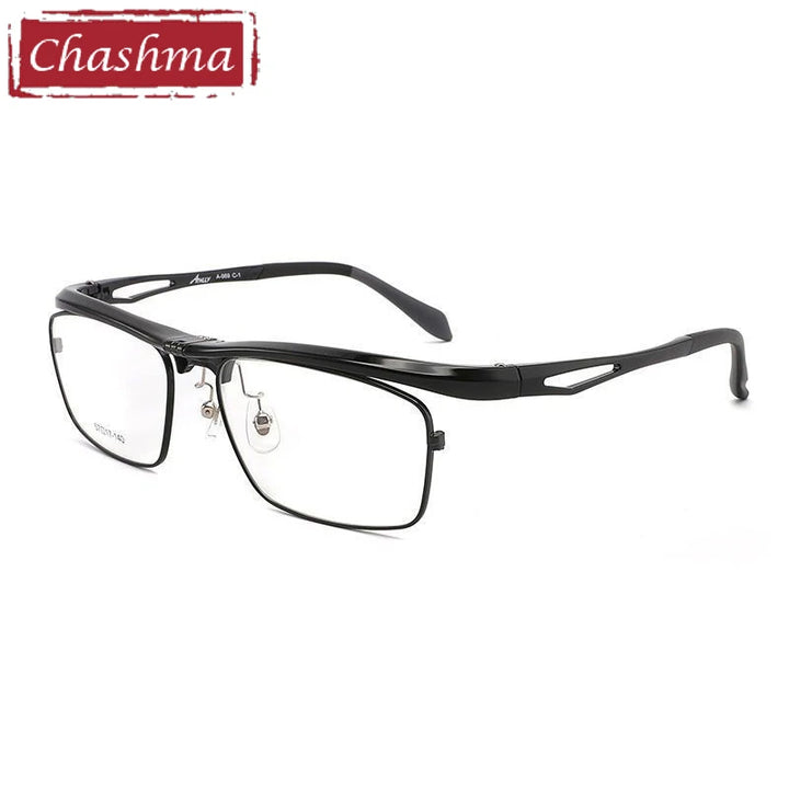 Chashma Ottica Unisex Full Rim Square Titanium Flip Up Eyeglasses 72969