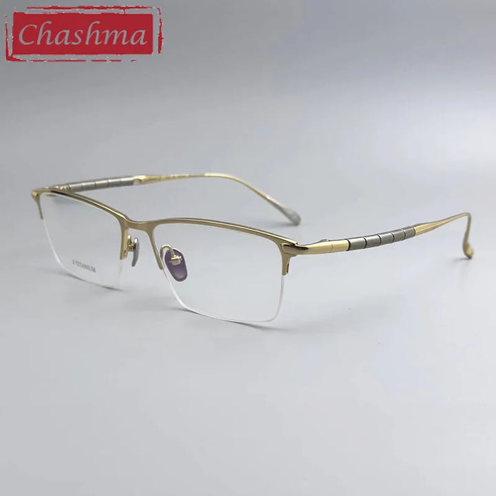 Chashma Unisex Semi Rim Square Brow Line Titanium Eyeglasses 27061 Semi Rim Chashma Gold  