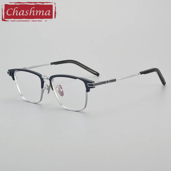 Chashma Unisex Full Rim Square Titanium Acetate Eyeglasses 190802 Full Rim Chashma Blue-Silver  