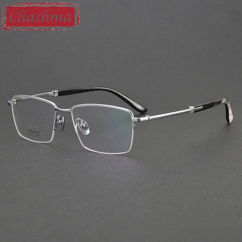 Chashma Ochki Unisex Semi Rim Square Titanium Horn Eyeglasses 932370