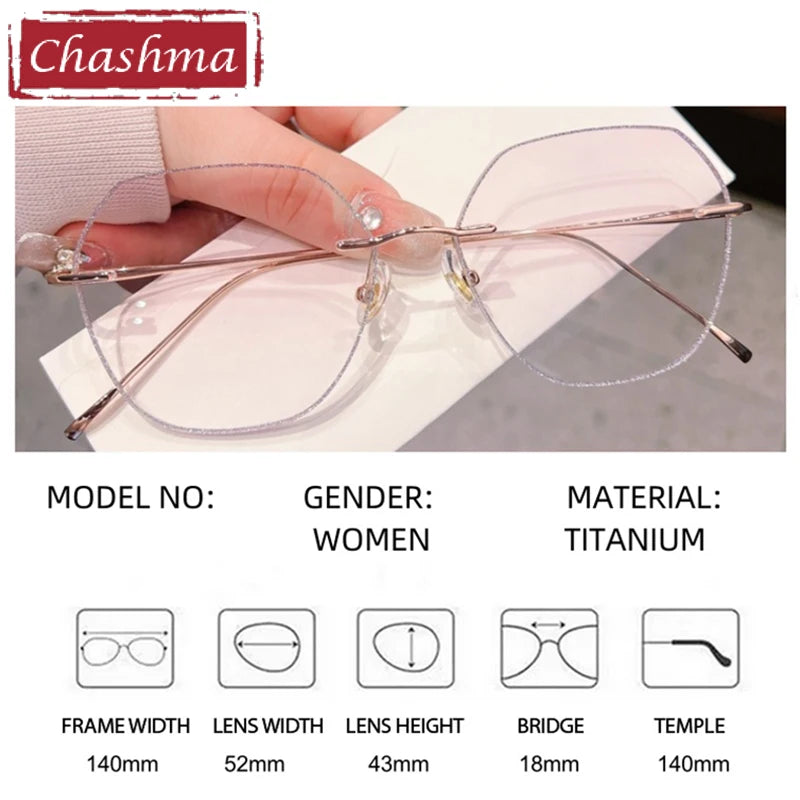 Chashma Women's Rimless Flat Top Polygon Titanium Eyeglasses 435218