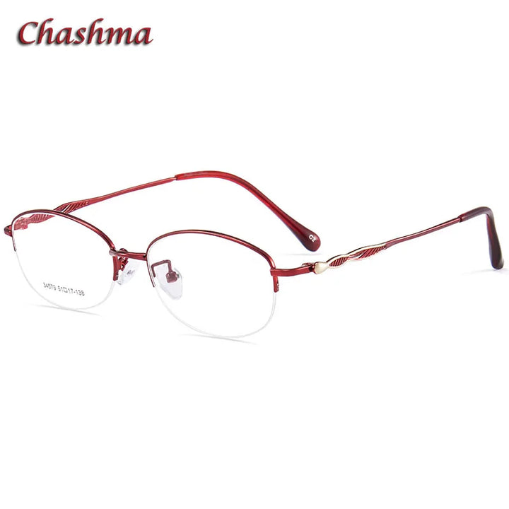 Chashma Ochki Women's Semi Rim Oval Stainless Steel Eyeglasses 34579 Semi Rim Chashma Ochki Wine Red-C2  