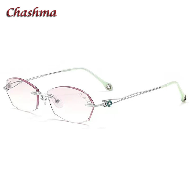 Chashma Ochki Women's Rimless Oval Square Titanium Eyeglasses 52009 Rimless Chashma Ochki Silver  