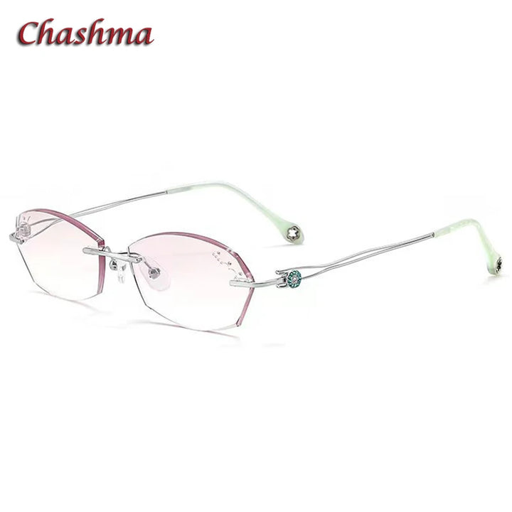 Chashma Ochki Women's Rimless Oval Square Titanium Eyeglasses 52009 Rimless Chashma Ochki Silver  