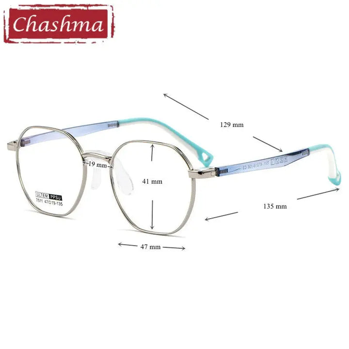 Chashma Ottica Unisex Youth Full Rim Polygon Titanium Eyeglasses 777511 FuzWeb