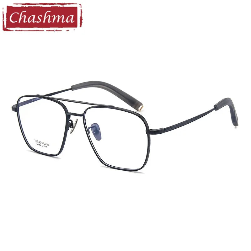 Chashma Men's Full Rim Big Square Double Bridge Titanium Eyeglasses 500004 Full Rim Chashma Black  