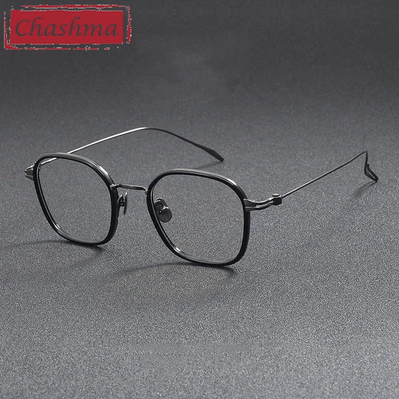 Chashma Ochki Unisex Full Rim Square Acetate Titanium Eyeglasses 97434