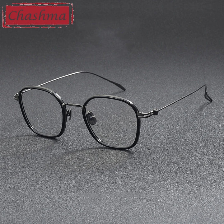 Chashma Ochki Unisex Full Rim Square Acetate Titanium Eyeglasses 97434