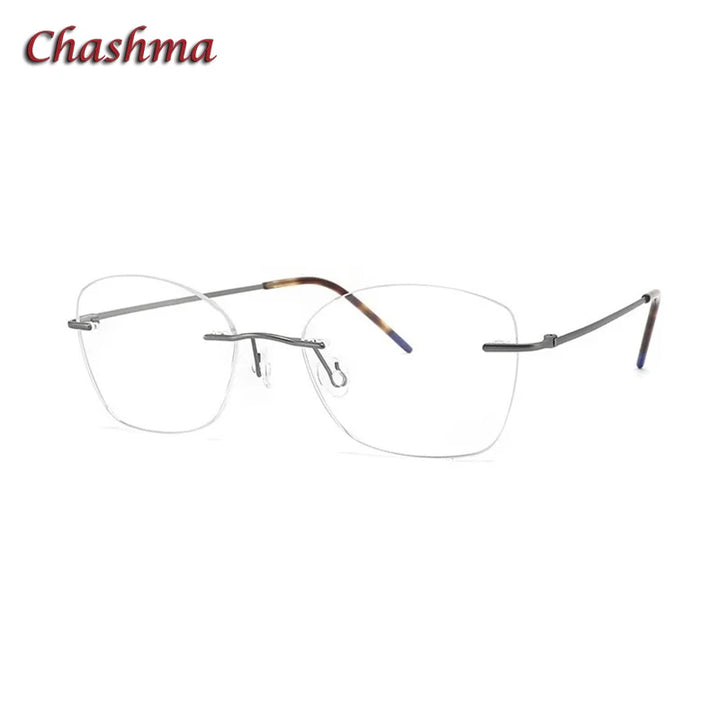 Chashma Ochki Unisex Rimless  Polygon Square Titanium Eyeglasses 9017 Rimless Chashma Ochki Gun  