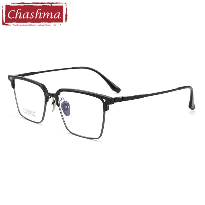 Chashma Unisex Full Rim Square Aluminum Magnesium Titanium Eyeglasses 9208 Full Rim Chashma Black-Gun  