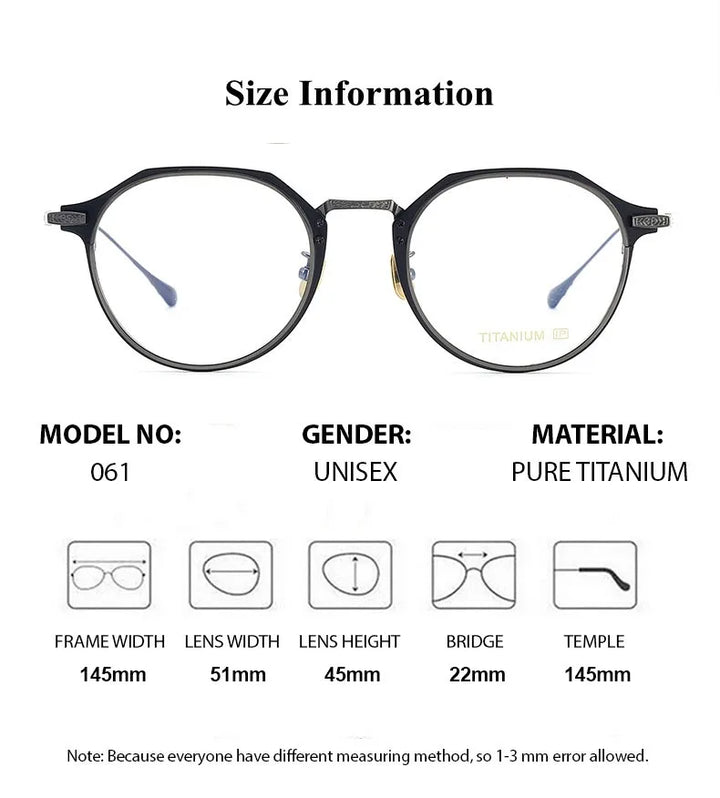 Chashma Unisex Full Rim Flat Top Round Titanium Acetate Eyeglasses 061 Full Rim Chashma   