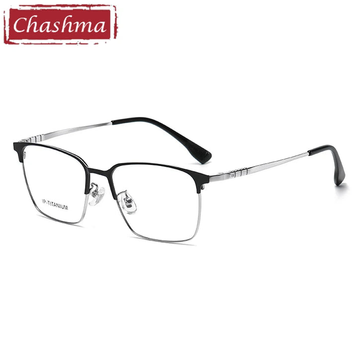 Chashma Ottica Unisex Full Rim Square Titanium Eyeglasses 98601 Full Rim Chashma Ottica Black-Silver